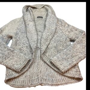ANTHROPOLOGIE ELSAMANDA Gray Beige Cardigan Open Draped Front Sweater Italy Med